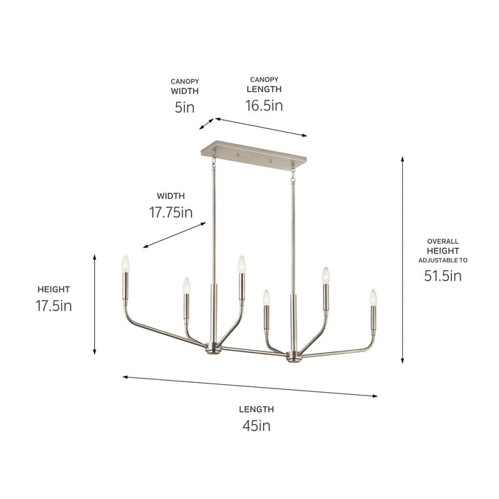 Myhouse Lighting Kichler - 52721NI - Six Light Linear Chandelier - Madden - Brushed Nickel