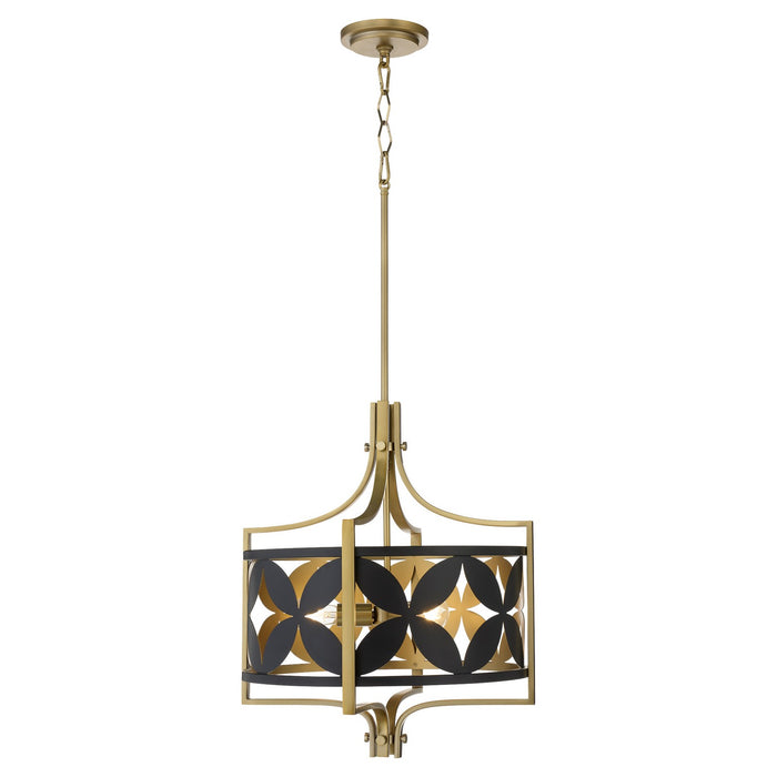 Myhouse Lighting Quorum - 883-3-5980 - Three Light Pendant - Mariposa - Matte Black w/Aged Brass