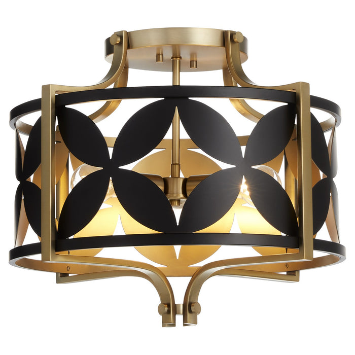 Myhouse Lighting Quorum - 283-18-5980 - Three Light Semi Flush Mount - Mariposa - Matte Black w/Aged Brass