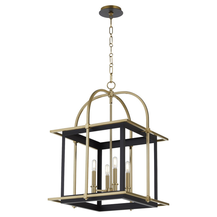 Myhouse Lighting Quorum - 8216-4-5980 - Four Light Pendant - Moritz - Matte Black w/Aged Brass