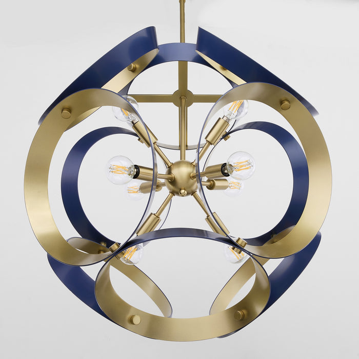 Myhouse Lighting Quorum - 865-8-3280 - Eight Light Pendant - Domain - Blue w/ Aged Brass