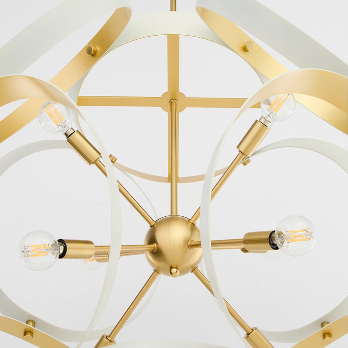 Myhouse Lighting Quorum - 866-8-0880 - Eight Light Pendant - Domain - Studio White w/ Aged Brass