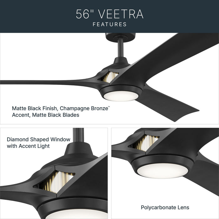 Myhouse Lighting Kichler - 300056-BK - 56" Ceiling Fan - Veetra - Matte Black