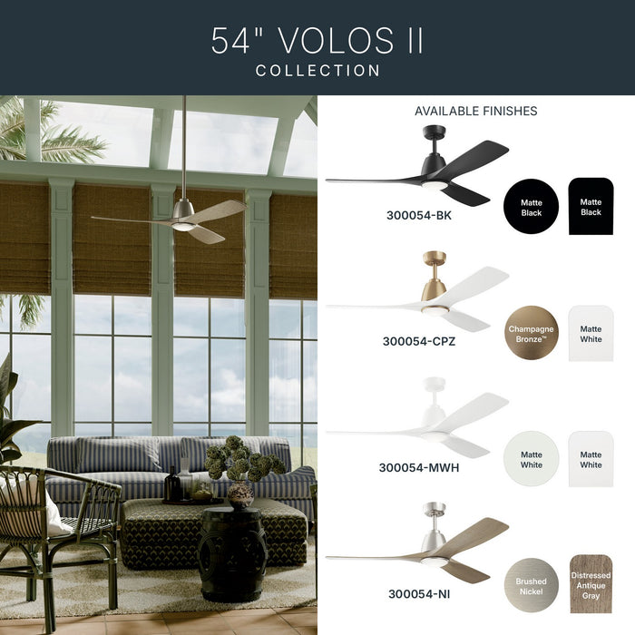 Myhouse Lighting Kichler - 300054-BK - 54" Ceiling Fan - Volos II - Matte Black