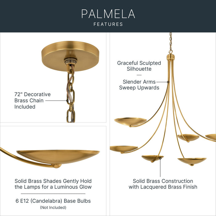 Myhouse Lighting Kichler - 52857LBR - Six Light Chandelier - Palmela - Lacquered Brass