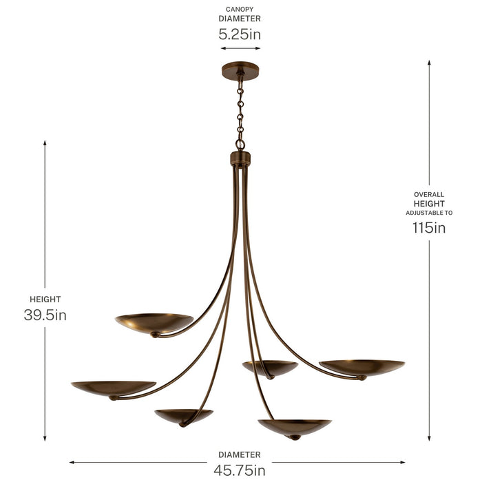 Myhouse Lighting Kichler - 52857LBRLBZ - Six Light Chandelier - Palmela - Lacquered Brass