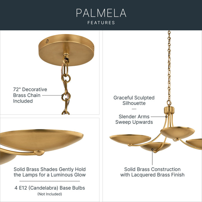 Myhouse Lighting Kichler - 52854LBR - Four Light Chandelier/Semi Flush - Palmela - Lacquered Brass