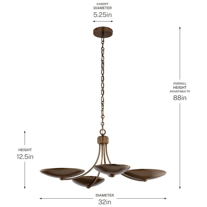 Myhouse Lighting Kichler - 52854LBRLBZ - Four Light Chandelier/Semi Flush - Palmela - Lacquered Brass