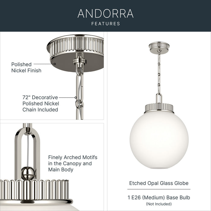 Myhouse Lighting Kichler - 52867PN - One Light Pendant - Andorra - Polished Nickel