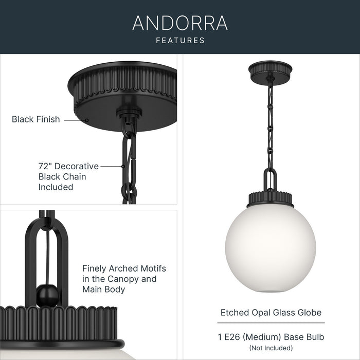 Myhouse Lighting Kichler - 52866BK - One Light Pendant - Andorra - Black