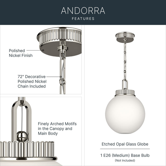 Myhouse Lighting Kichler - 52866PN - One Light Pendant - Andorra - Polished Nickel