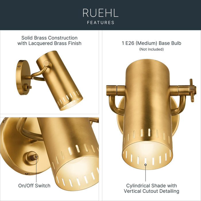 Myhouse Lighting Kichler - 52840LBR - LED Wall Sconce - Ruehl - Lacquered Brass