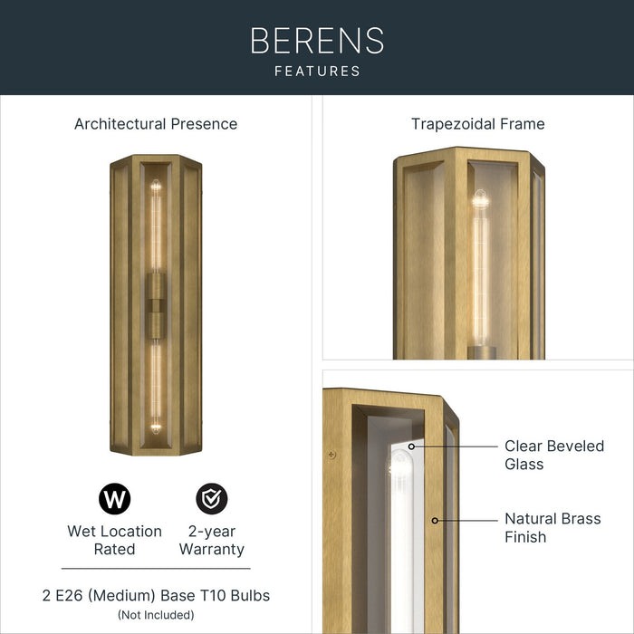 Myhouse Lighting Kichler - 59216NBR - Two Light Outdoor Wall Mount - Berens - Natural Brass