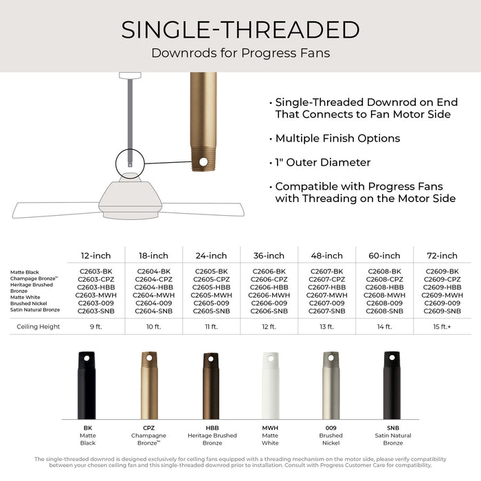 Myhouse Lighting Progress Lighting - C2605-009 - Ceiling Fan Downrod - Downrod - Brushed Nickel