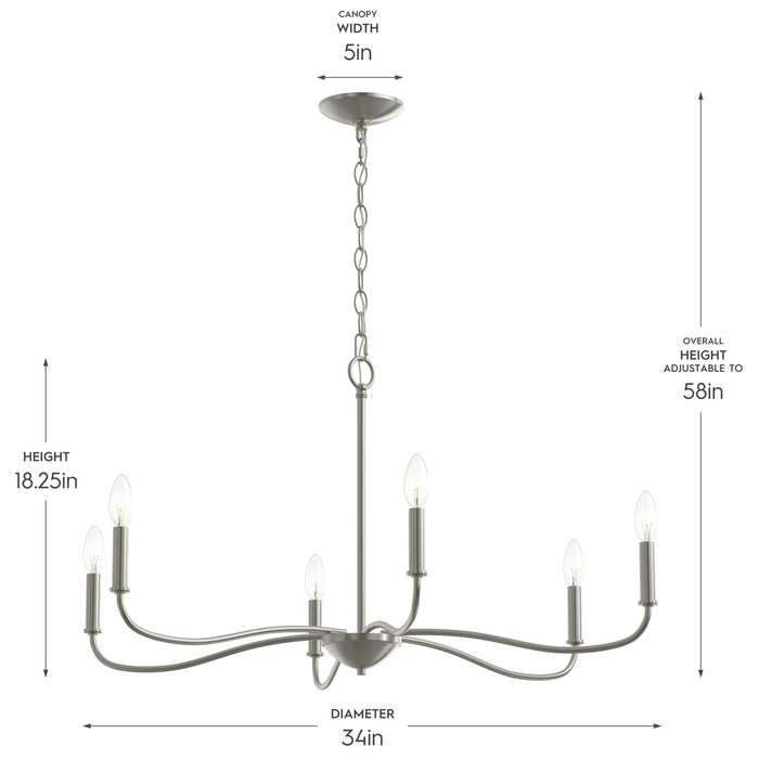 Myhouse Lighting Progress Lighting - P400463-009 - Six Light Chandelier - Ilia - Brushed Nickel