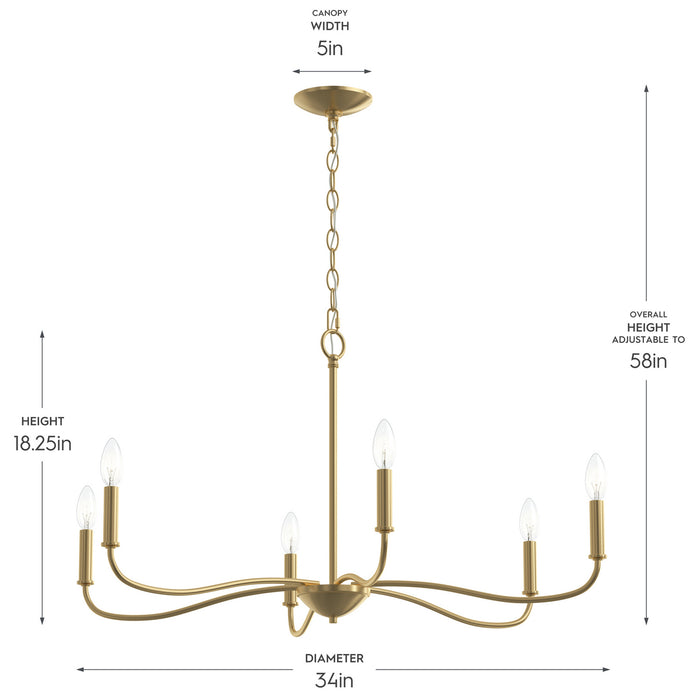 Myhouse Lighting Progress Lighting - P400463-191 - Six Light Chandelier - Ilia - Brushed Gold