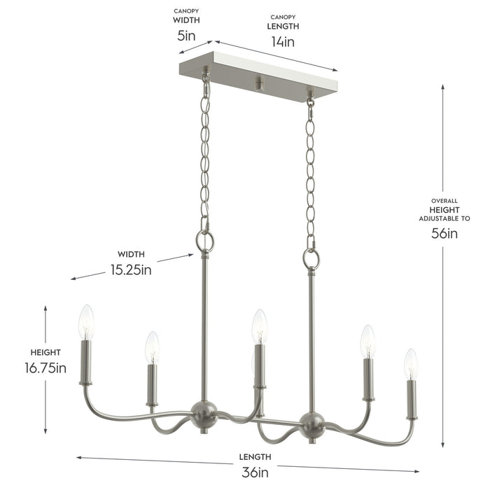 Myhouse Lighting Progress Lighting - P400466-009 - Six Light Linear Chandelier - Ilia - Brushed Nickel