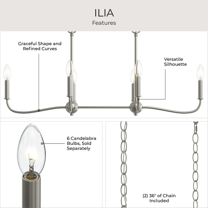 Myhouse Lighting Progress Lighting - P400466-009 - Six Light Linear Chandelier - Ilia - Brushed Nickel