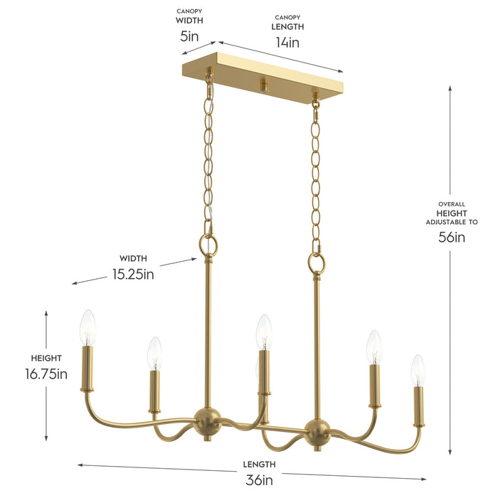 Myhouse Lighting Progress Lighting - P400466-191 - Six Light Linear Chandelier - Ilia - Brushed Gold