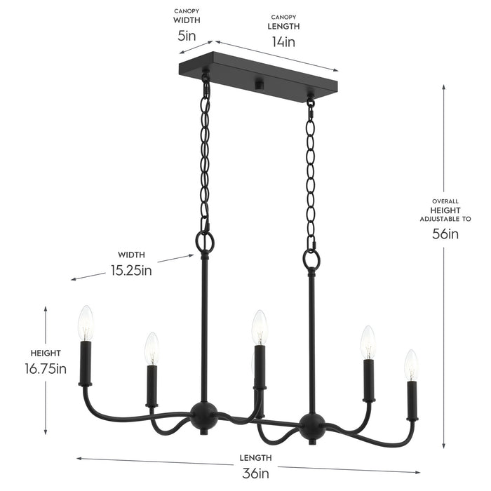 Myhouse Lighting Progress Lighting - P400466-31M - Six Light Linear Chandelier - Ilia - Matte Black