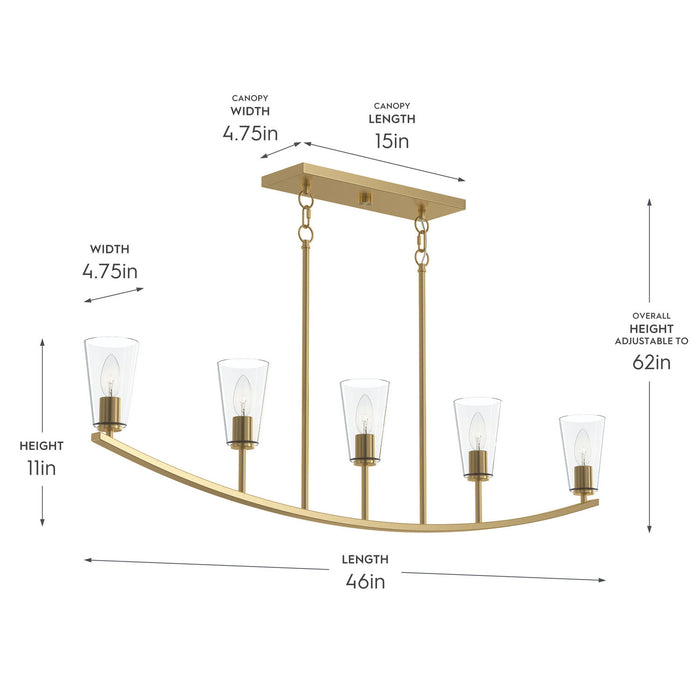 Myhouse Lighting Progress Lighting - P400456-191 - Five Light Linear Chandelier - Jheni - Brushed Gold