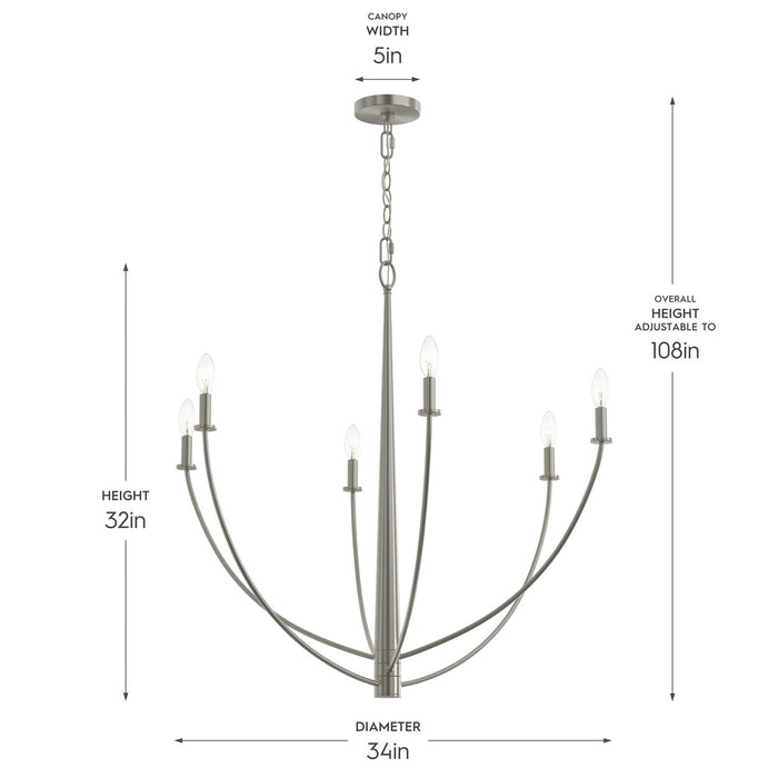 Myhouse Lighting Progress Lighting - P400460-009 - Six Light Chandelier - Jheni - Brushed Nickel