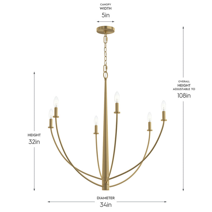 Myhouse Lighting Progress Lighting - P400460-191 - Six Light Chandelier - Jheni - Brushed Gold