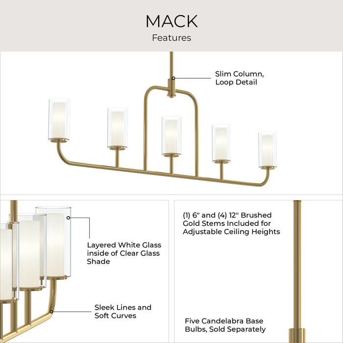 Myhouse Lighting Progress Lighting - P400476-191 - Five Light Linear Chandelier - Mack - Brushed Gold