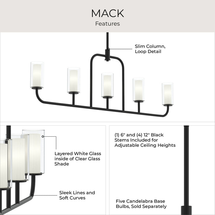Myhouse Lighting Progress Lighting - P400476-31M - Five Light Linear Chandelier - Mack - Matte Black