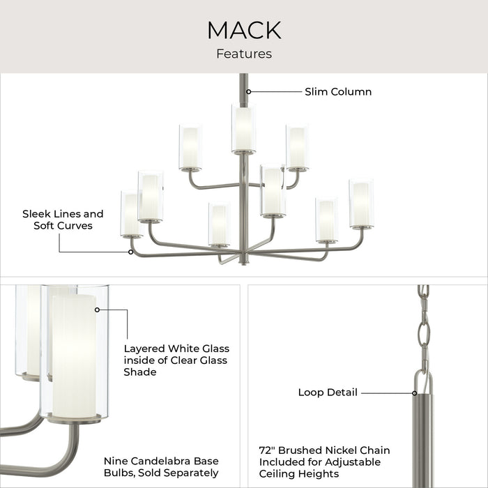 Myhouse Lighting Progress Lighting - P400478-009 - Nine Light Chandelier - Mack - Brushed Nickel