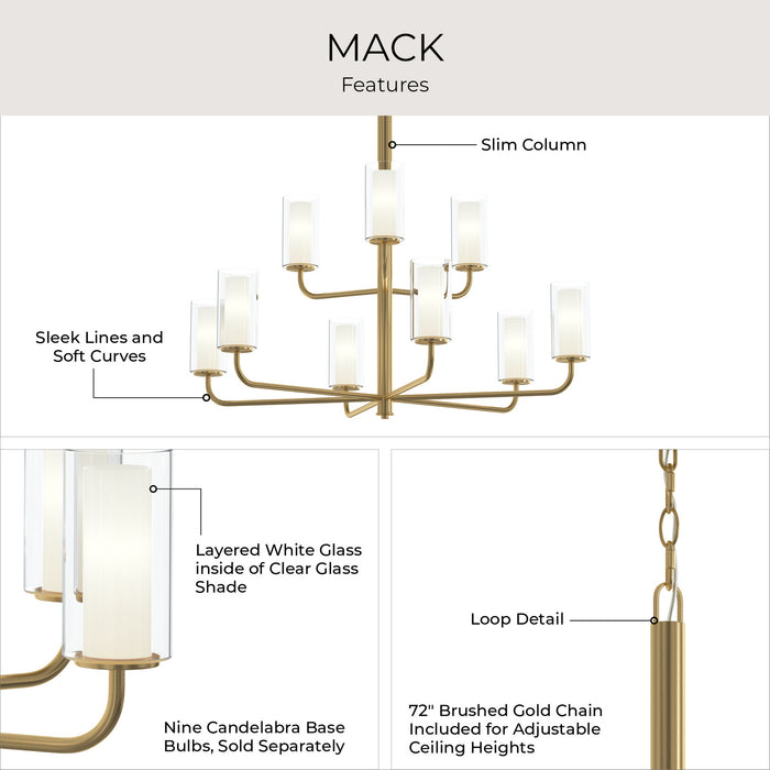 Myhouse Lighting Progress Lighting - P400478-191 - Nine Light Chandelier - Mack - Brushed Gold