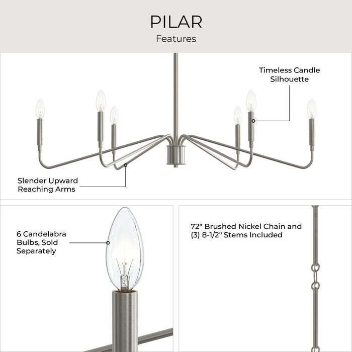 Myhouse Lighting Progress Lighting - P400472-009 - Six Light Chandelier - Pilar - Brushed Nickel