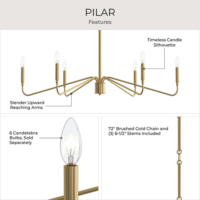 Myhouse Lighting Progress Lighting - P400472-191 - Six Light Chandelier - Pilar - Brushed Gold