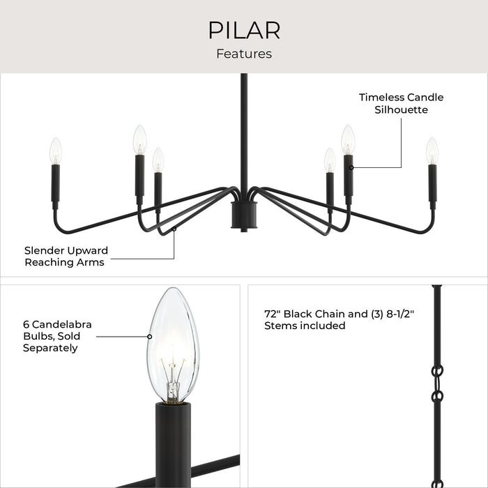 Myhouse Lighting Progress Lighting - P400472-31M - Six Light Chandelier - Pilar - Matte Black
