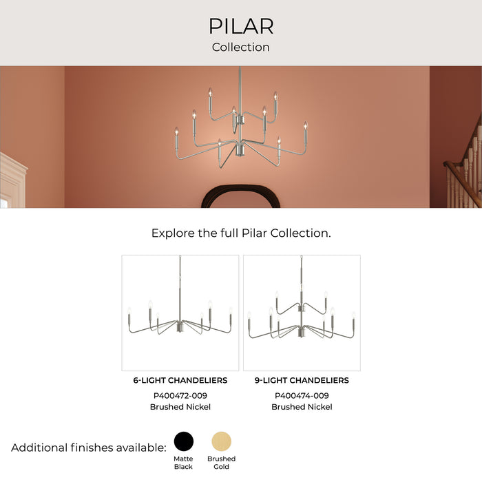 Myhouse Lighting Progress Lighting - P400473-009 - Six Light Chandelier - Pilar - Brushed Nickel