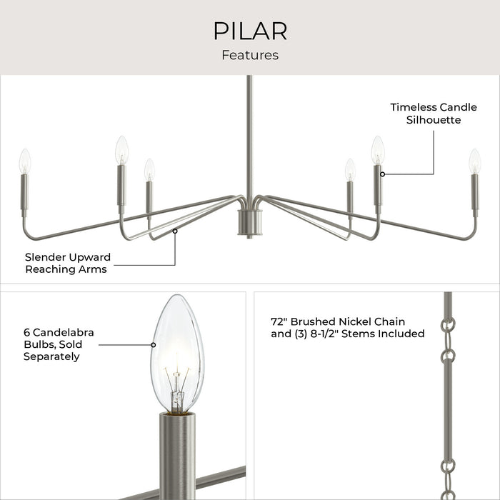 Myhouse Lighting Progress Lighting - P400473-009 - Six Light Chandelier - Pilar - Brushed Nickel