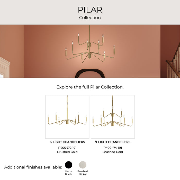 Myhouse Lighting Progress Lighting - P400473-191 - Six Light Chandelier - Pilar - Brushed Gold