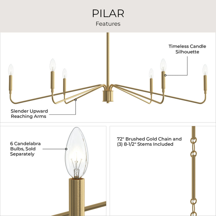 Myhouse Lighting Progress Lighting - P400473-191 - Six Light Chandelier - Pilar - Brushed Gold