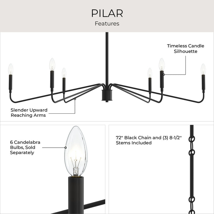 Myhouse Lighting Progress Lighting - P400473-31M - Six Light Chandelier - Pilar - Matte Black
