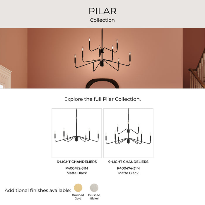 Myhouse Lighting Progress Lighting - P400473-31M - Six Light Chandelier - Pilar - Matte Black