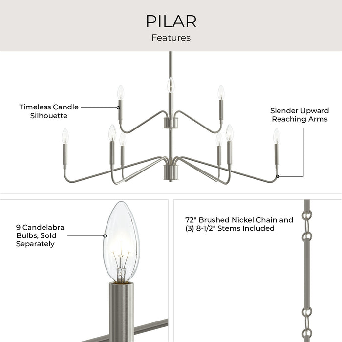 Myhouse Lighting Progress Lighting - P400474-009 - Nine Light Chandelier - Pilar - Brushed Nickel