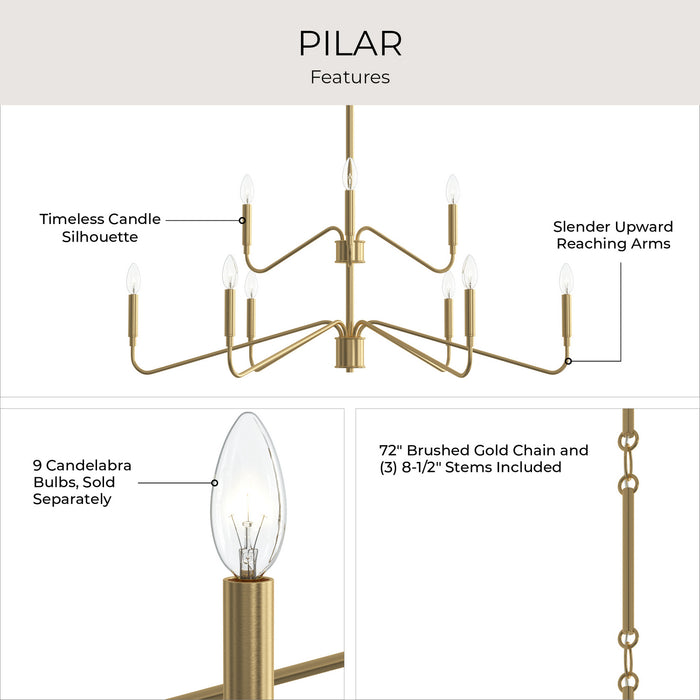 Myhouse Lighting Progress Lighting - P400474-191 - Nine Light Chandelier - Pilar - Brushed Gold
