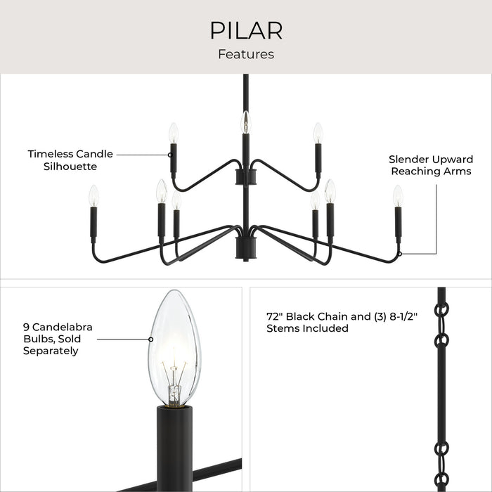 Myhouse Lighting Progress Lighting - P400474-31M - Nine Light Chandelier - Pilar - Matte Black
