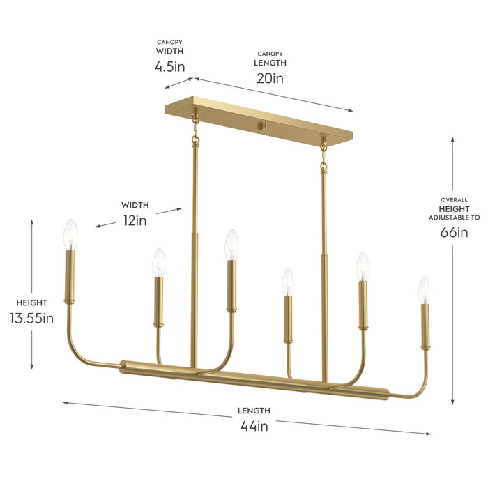 Myhouse Lighting Progress Lighting - P400450-191 - Six Light Linear Chandelier - Reines - Brushed Gold