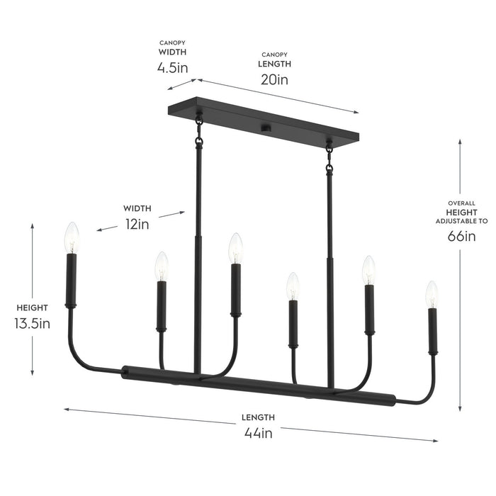 Myhouse Lighting Progress Lighting - P400450-31M - Six Light Linear Chandelier - Reines - Matte Black