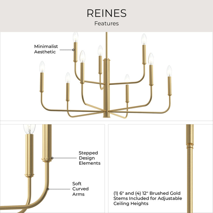 Myhouse Lighting Progress Lighting - P400449-191 - Nine Light Chandelier - Reines - Brushed Gold