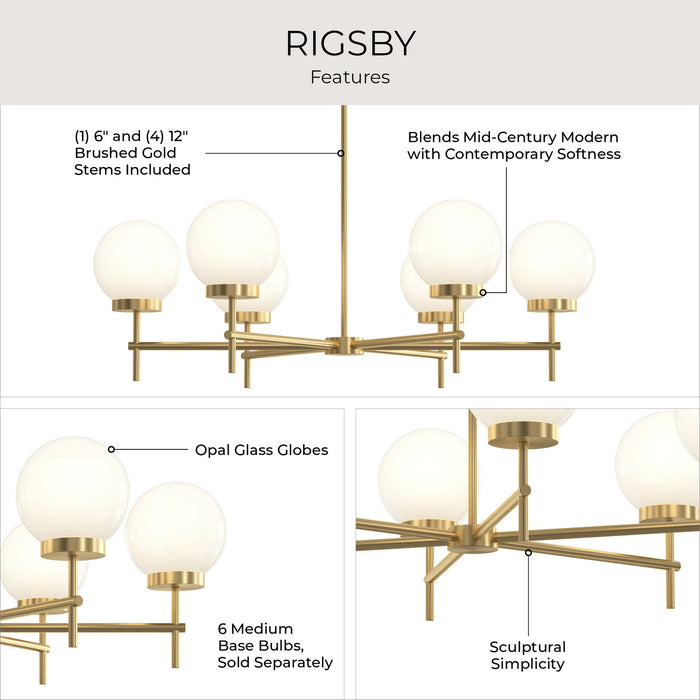 Myhouse Lighting Progress Lighting - P400469-191 - Six Light Chandelier - Rigsby - Brushed Gold