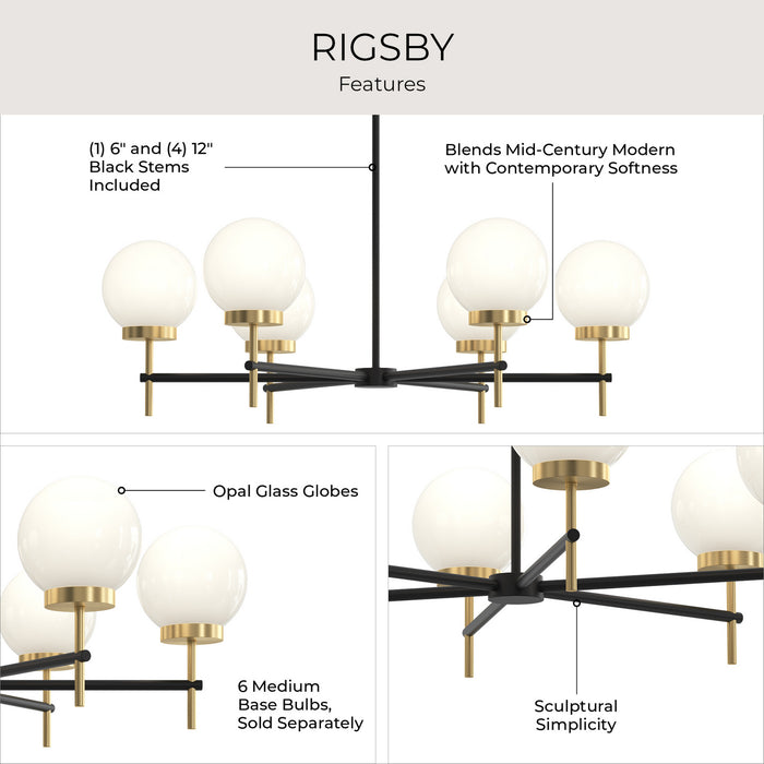 Myhouse Lighting Progress Lighting - P400469-319 - Six Light Chandelier - Rigsby - Matte Black and Brushed Gold