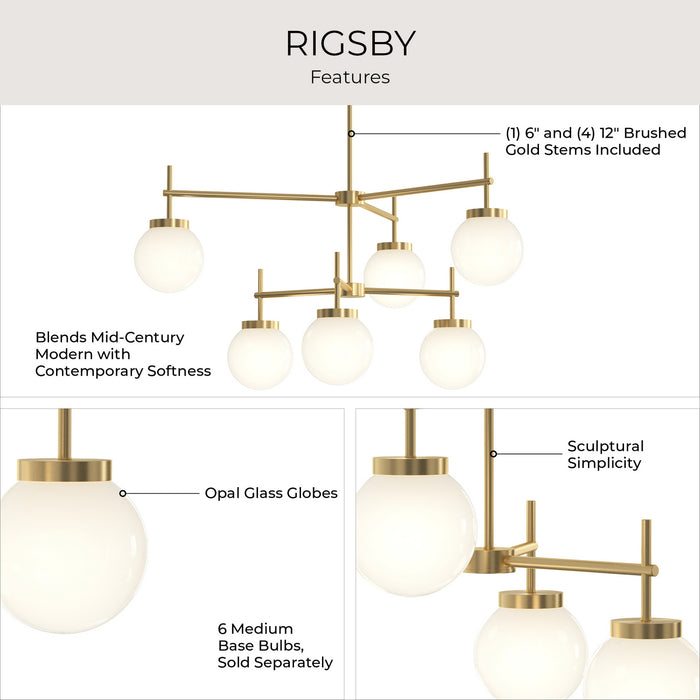 Myhouse Lighting Progress Lighting - P400470-191 - Six Light Chandelier - Rigsby - Brushed Gold