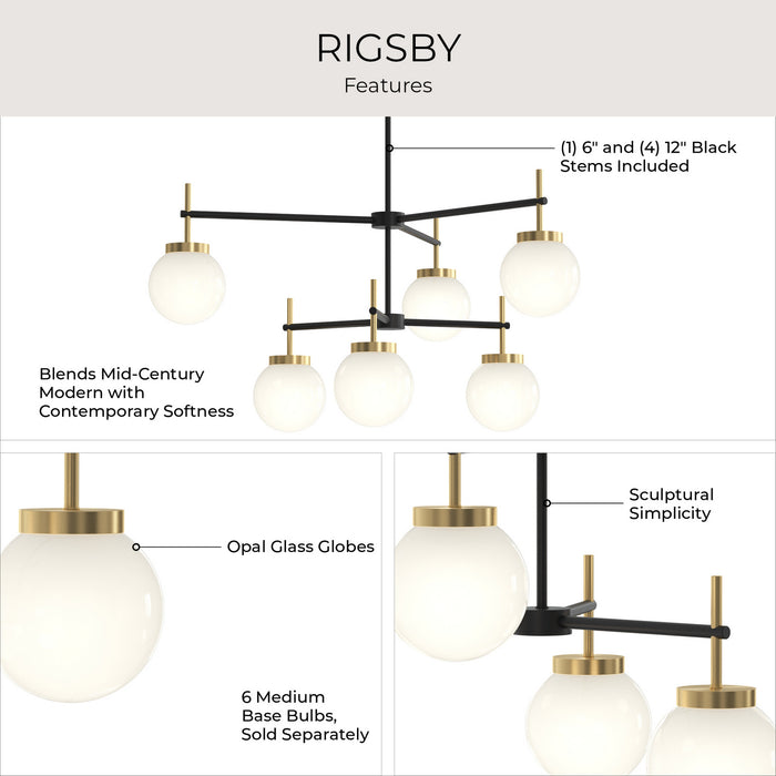 Myhouse Lighting Progress Lighting - P400470-319 - Six Light Chandelier - Rigsby - Matte Black and Brushed Gold